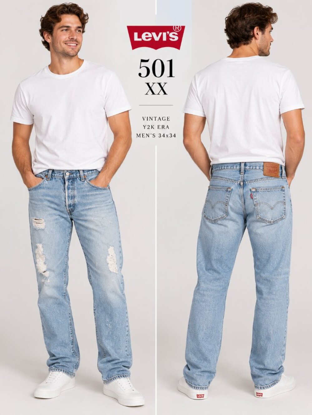 Vintage Y2K Levi’s 501 XX Jeans Men’s 34x34 Light Wash Distressed